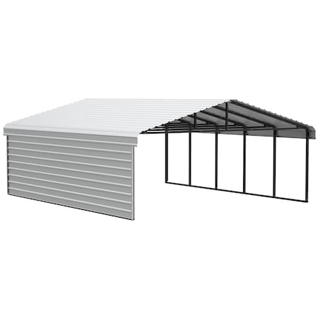 Arrow Storage Products Galvanized Steel Carport, W/ 1-Sided Enclosure, Compact Car Metal Carport Kit, 20'x24'x7', Eggshell CPH202407ECL1